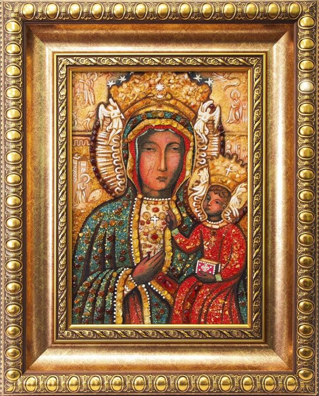 Ченстоховська ікона Божої Матері з бурштину