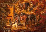 Painting “Horses at the Porch” (Adam Albrecht)