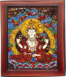 Панно с янтарем в сочетании с люрексом и камнями Swarovski «Авалокитешвара»