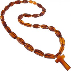 Amber beads made of faceted stones with a cross