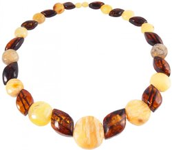 Bead necklace with a combination of light and dark amber