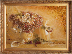 “Vase with peonies and martini glass”