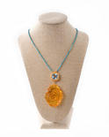 Silver necklace with amber, topaz and turquoise "Rose"