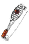 Silver brooch with amber “Tennis racket”