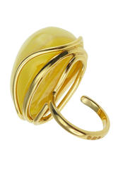 Серебряное кольцо с янтарем в позолоте «Оана»