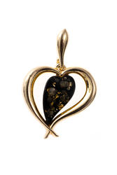  Серебряный кулон с янтарем в позолоте «Сердце»
