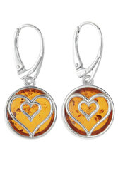 Silver earrings with amber “Hearts”