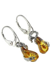 Earrings made of blackened silver with amber “Snakes”