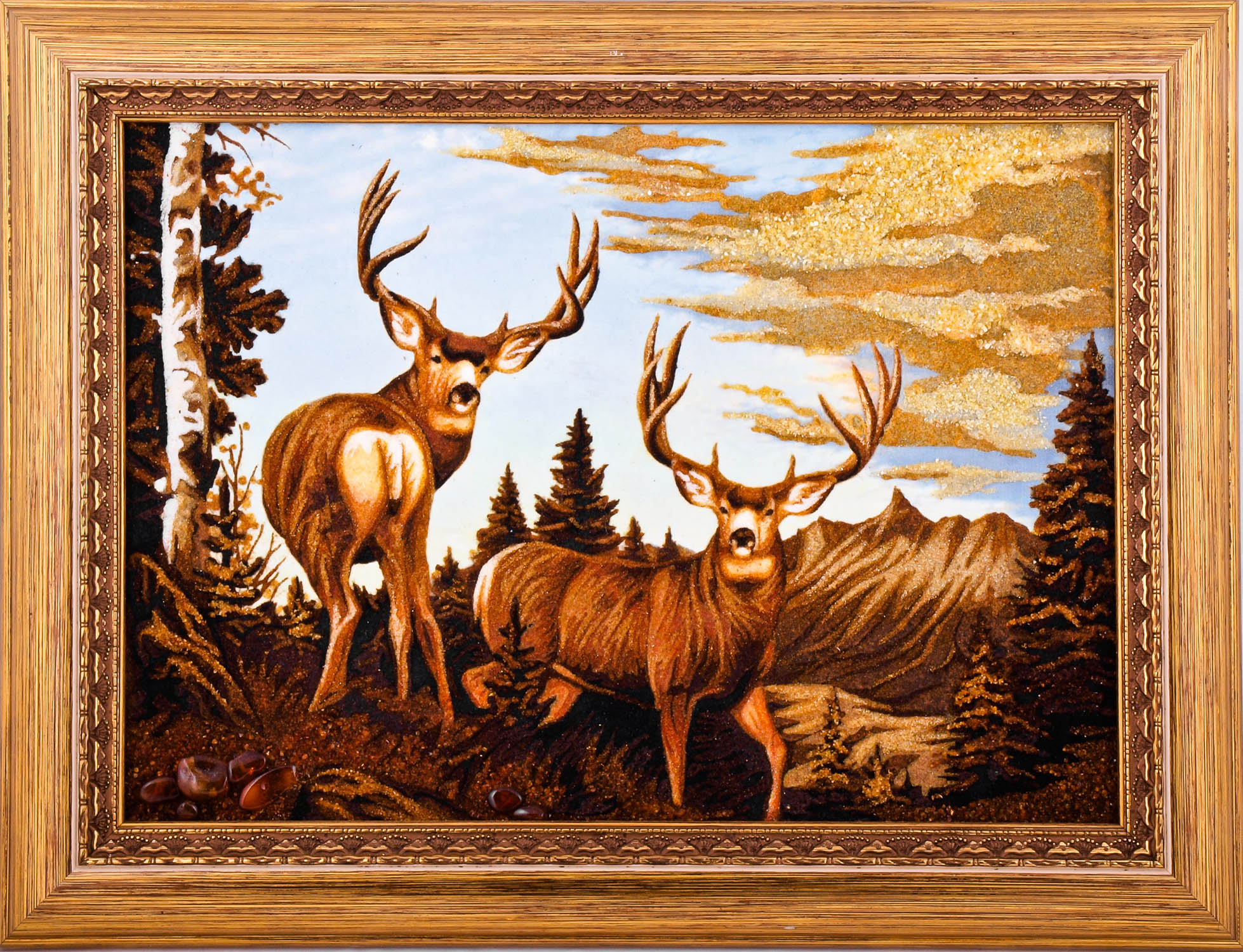 Картина на тему охоты из янтаря 