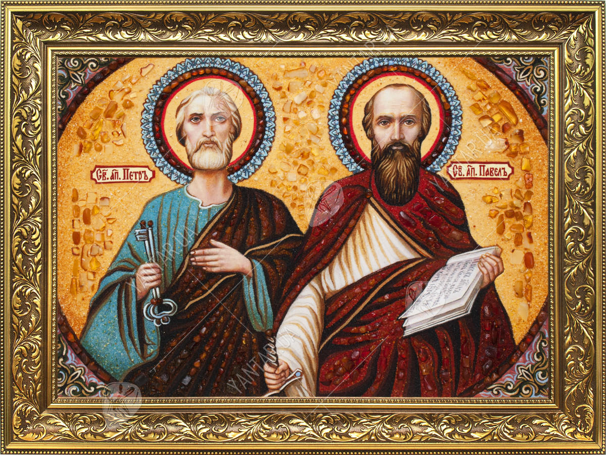 Икона Петра и Павла из янтаря