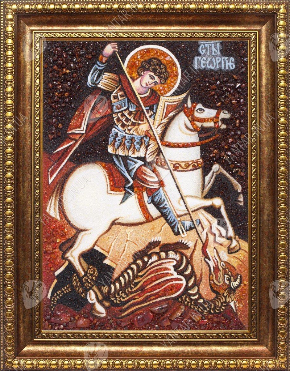 Икона Георгий Победоносец из янтаря