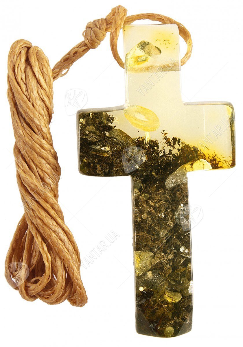 Крестик из янтаря с градиентным переходом цвета