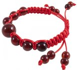 Amulet bracelet with red thread and dark amber balls