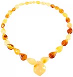 Beads with a pendant of multi-colored amber stones in the shape of drops