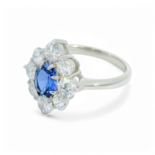 Artificial Sapphire and Diamond Ring