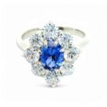 Artificial Sapphire and Diamond Ring