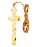 Крестик со светлого янтаря (длинный) на воскованной нити