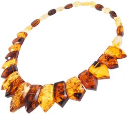 Necklace made of multi-colored multifaceted amber stones “Helen”