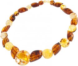 Bead necklace made of multi-colored amber