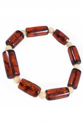 Bracelet with alternating cylindrical stones and amber balls