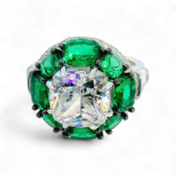 Artificial Emerald and Diamond Ring