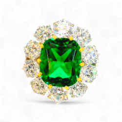 Artificial Emerald and Diamond Ring