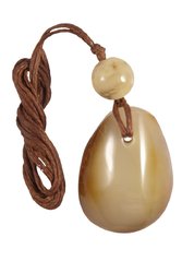 Кулон з полірованого бурштинового каменю з кулькою на воскованій мотузці