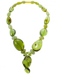 Намисто з зеленого бурштину з підвіскою