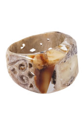 Ring made of deer antler and amber