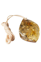 Amber polished pendant on waxed thread