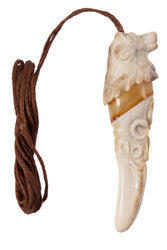 Amulet pendant made of deer horn and amber “Wolf Fang”