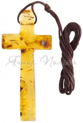Бурштиновий хрестик (довгий) на воскованій мотузці