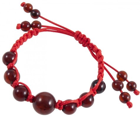 Amulet bracelet with red thread and dark amber balls