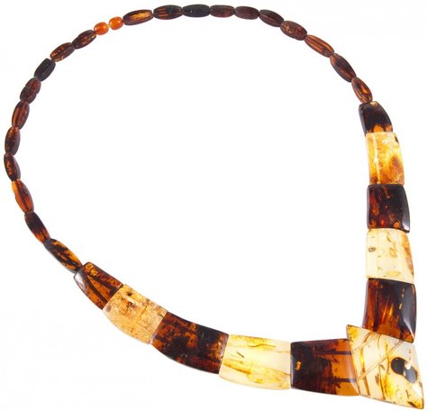 Beads with figured amber stones (with a diamond-shaped center)