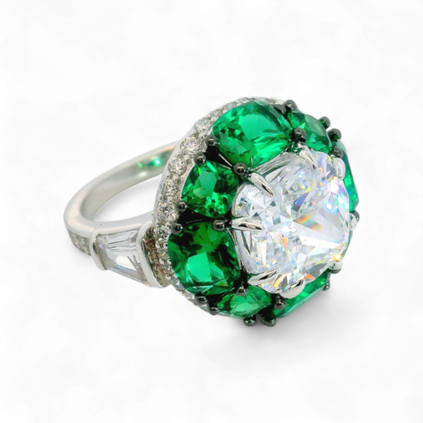 Artificial Emerald and Diamond Ring