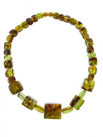 Намисто-кубики з зеленого бурштину