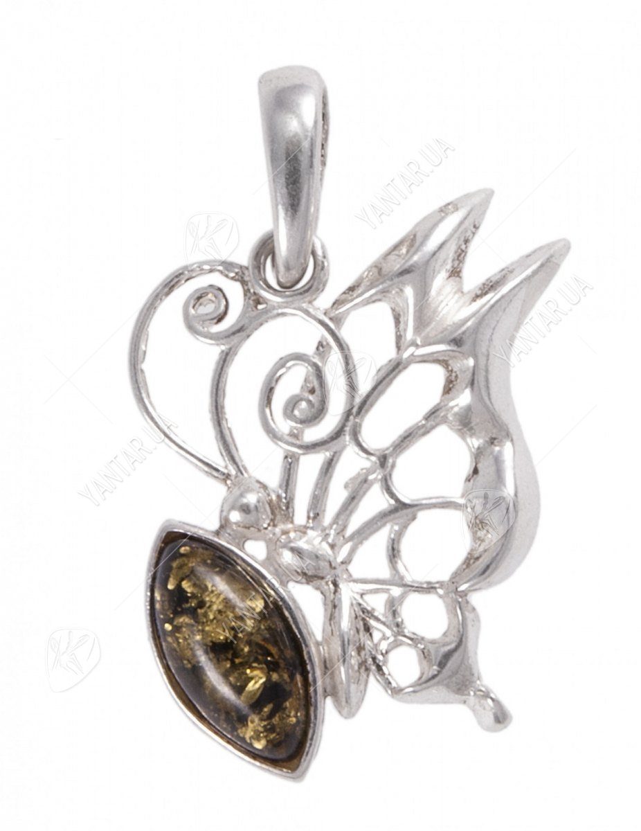 Кулон из серебра с янтарем «Бабочка»