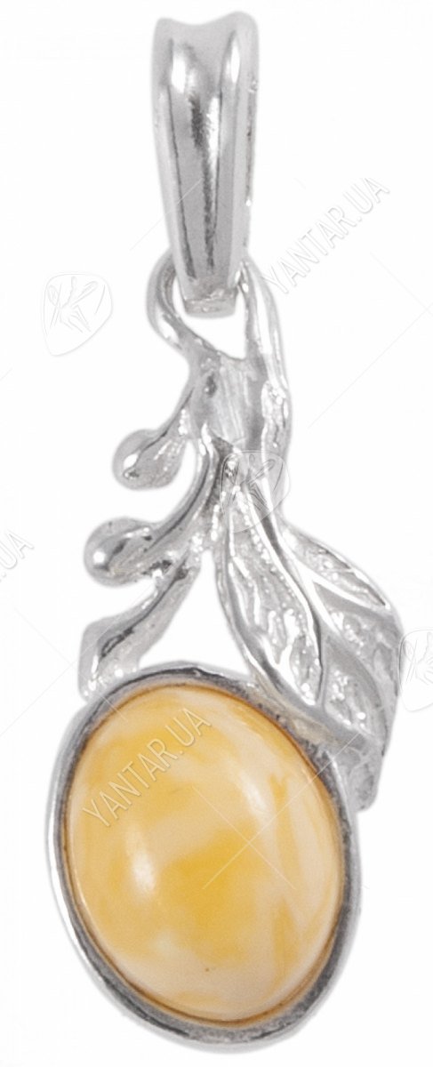 Срібний кулон з бурштиновою вставкою