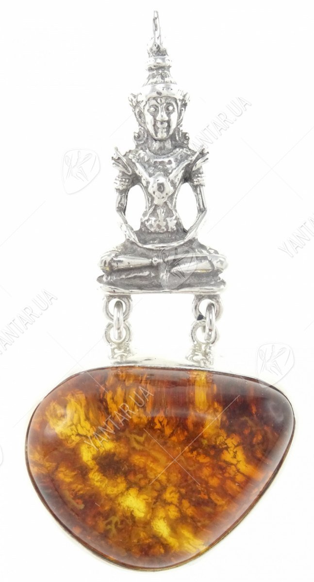 Серебряная подвеска с янтарем «Будда»