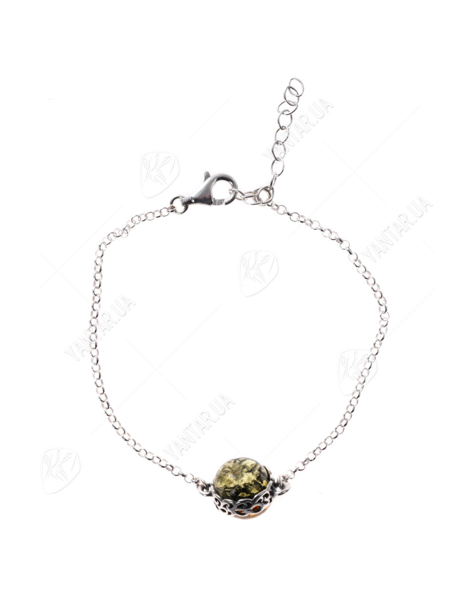 Срібний браслет з бурштином «Мерехтіння зірок»