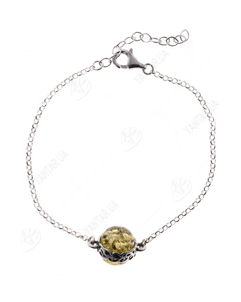Срібний браслет з бурштином «Мерехтіння зірок»
