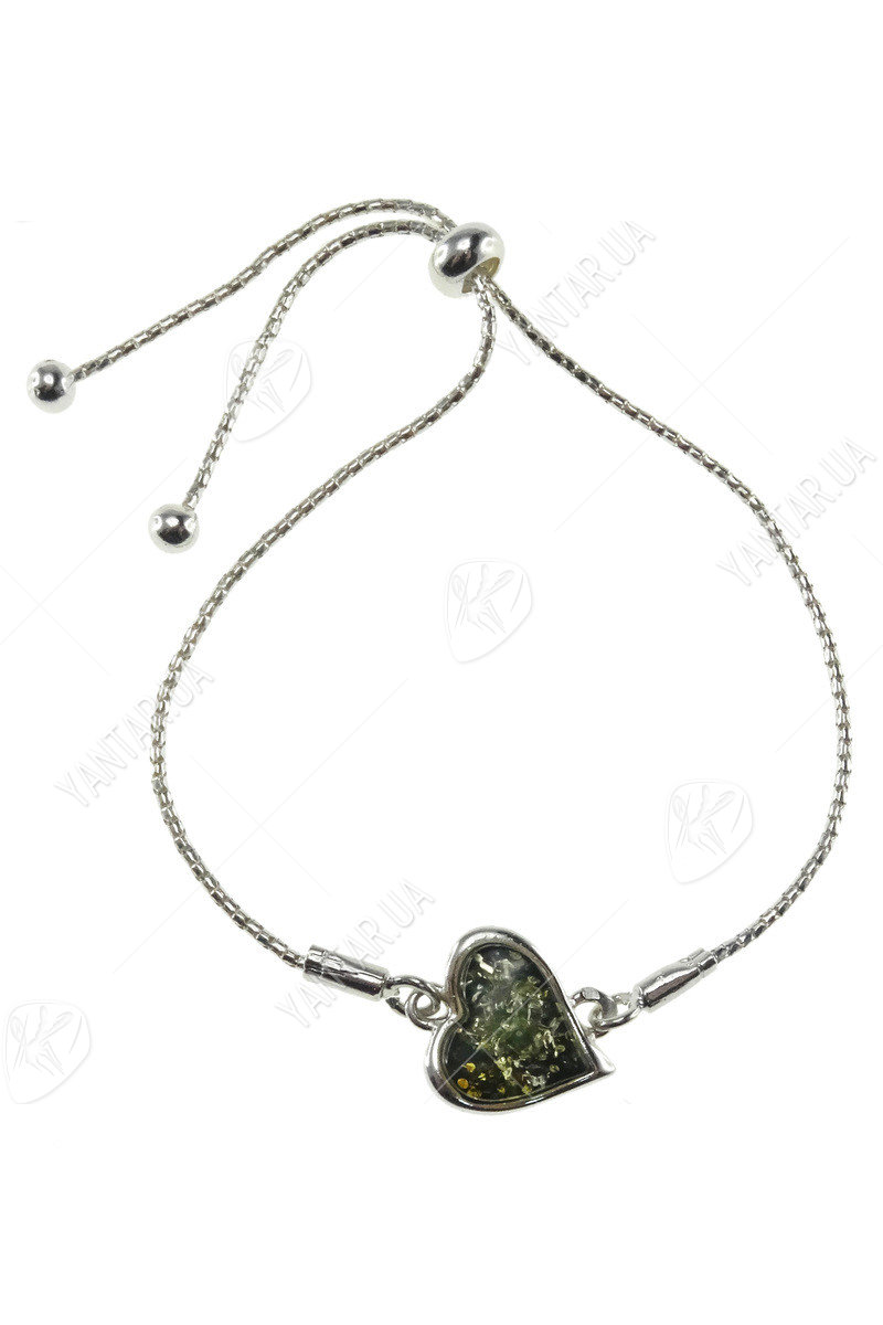 Срібний браслет з бурштином «Серце»