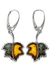 Earrings with amber and silver “Maple leaves”