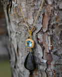 Silver necklace with amber and topaz "Paris"