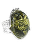 Перстень з зеленим бурштином в сріблі «Клара»