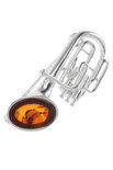 Срібна брошка з бурштином «Музична труба»