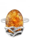 Silver patterned ring with amber “Wave”
