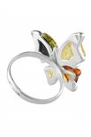 Серебряное кольцо с разноцветными камнями янтаря «Бабочка»