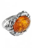 Silver ring with amber stone “Spring Foliage”