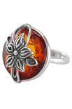 Перстень з бурштином і чорненим сріблом «Сонячна квітка»